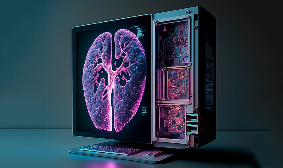 Imagen realizada por Mindjourney representando una app de diagnóstico que ayuda a los sanitarios