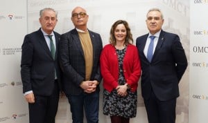 Tomás Cobo, Emilio Fernández, Victoria Eugenia Muñoz y José María Rodríguez Vicente presentan los datos de agresiones a médicos en 2023.