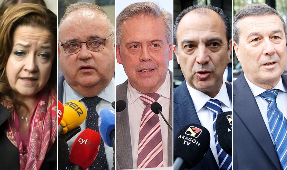 Fátima Matute, Alejandro Vázquez, Antonio Gómez Caamaño, José Luis Bancalero y Marciano Gómez, consejeros de Sanidad del PP.
