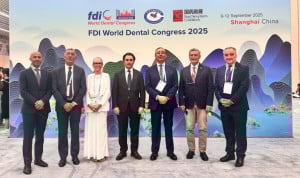  Óscar Castro, presidente del Consejo General de Dentistas, con las delegaciones española y portuguesa.