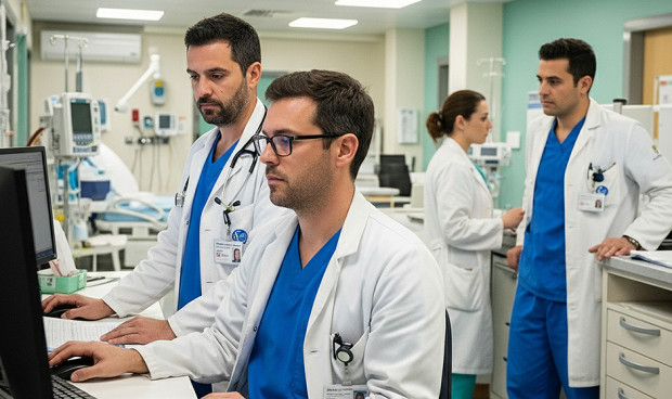 Médicos trabajando en su turno. 
