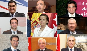 Ignacio Echániz; Manuel Lamela; Juan José Güemes; Javier Fernández-Lasquetty; Javier Rodríguez; Javier Maldonado; Jesús Sánchez Martos; y Enrique Ruiz Escudero. En el centro, Fátima Matute. 