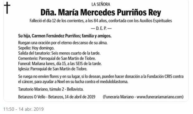 Mercedes no quiere flores en su funeral; pide donaciones contra el cáncer
