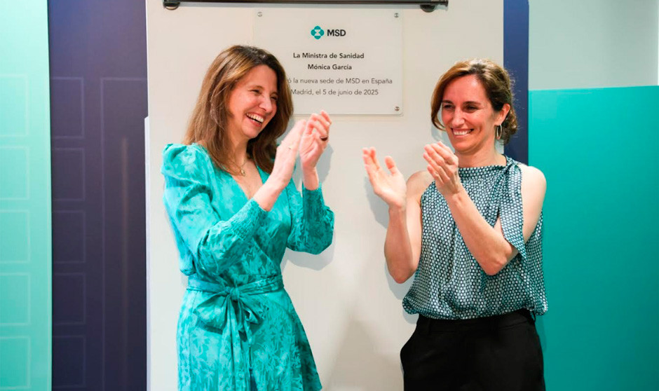  Ana Argelich, presidenta y directora general de MSD en España; y la ministra de Sanidad, Mónica García, inauguran la nueva sede de la compañía en España.