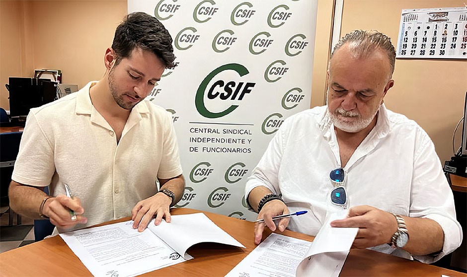  Juan Jiménez Sánchez, presidente de la Asociación MIR España, y Fernando Hontangas, presidente del Sector Nacional de Sanidad de CSIF, han firmado un acuerdo de colaboración. 