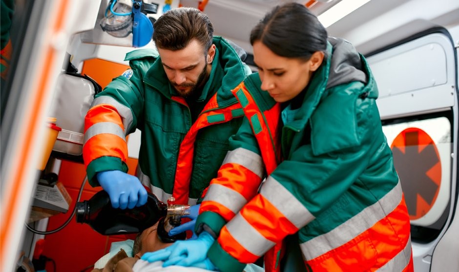 Sanitarios atendiendo a un paciente en la ambulancia