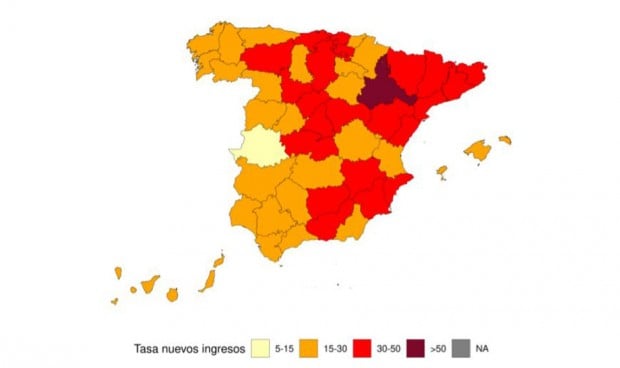 Seis CCAA todavía siguen aumentando su tasa de ingresos UCI por covid