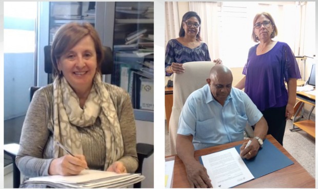 Pilar Rodríguez Ledo y Pastor Castell-Florit Serrate durante la firma del convenio de colaboración. 