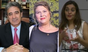 Rafael Campos, presidente del Colegio de Enfermería de Cádiz; Patricia Mauri, presidenta del colegio de Huelva; y Marisol Montenegro, vicepresidenta del colegio de Pontevedra, tres únicas provincias que no perdieron enfermeros en 2023.