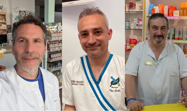 Los farmacéuticos Moisés Fernández, Javier Palacios y Manuel Camaños. 