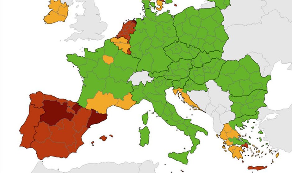 Tres CCAA en riesgo máximo de Covid-19 según el semáforo de la UE