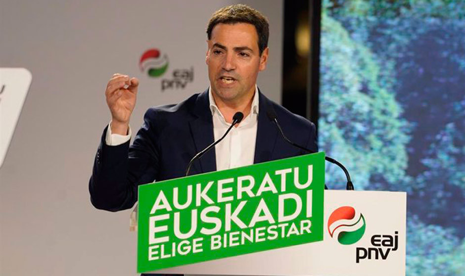 Imanol Pradales, próximo lehendakari, en un mitin del PNV