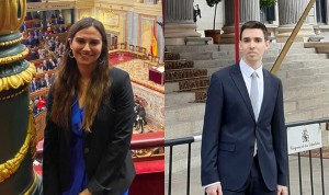 Paula Madrazo y Roberto Julián Martín en el hemiciclo durante el acto de jura constitucional de la Princesa Leonor. 