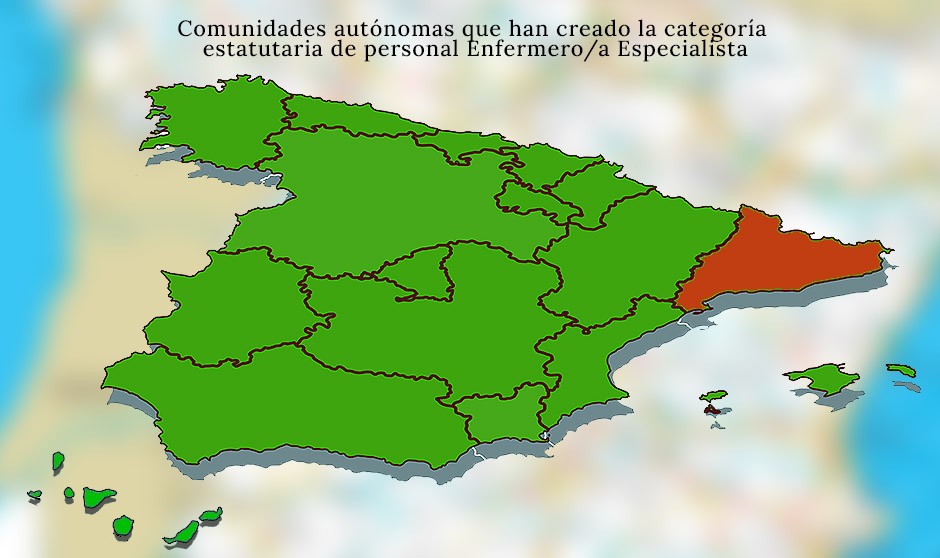 Mapa de las CCAA que cuentan con la figura de la enfermera especialista reconocida a nivel estatutario. 