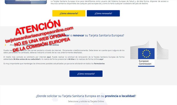 Una web cobra 59 euros por renovar la tarjeta sanitaria de forma ilegal