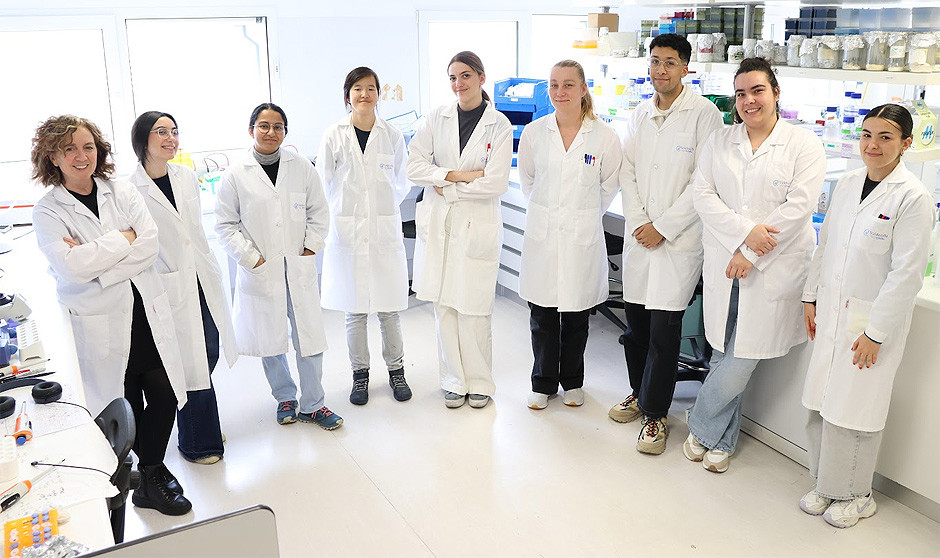 La investigadora Mónica López, junto con el resto del equipo del grupo de Nanomedicina del Instituto de Investigación Valdecilla. 