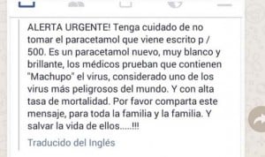 El bulo del virus Machupo en el paracetamol se hace fuerte vía Whatsapp