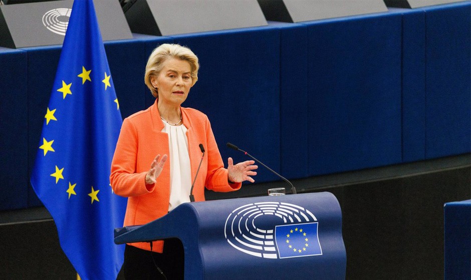 La presidenta de la CE, Ursula Von der Leyen, interviene en el Discurso del Estado de la Unión 2023. 